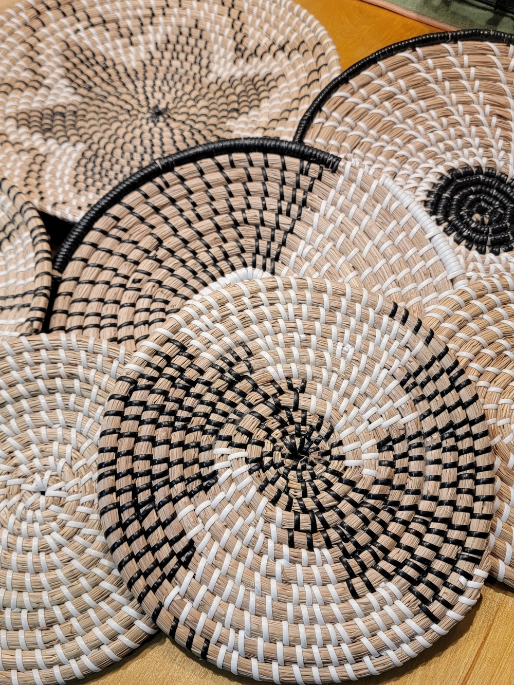 Woven Round Rattan Wall Hanging Set - Black, White, Natural